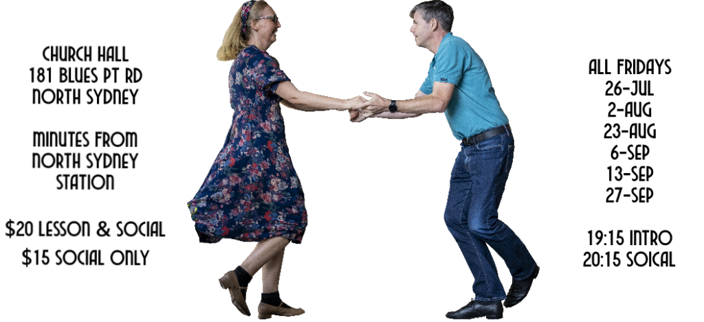 Dancers enjoying dancing Lindy Hop or Swing in North Sydney.